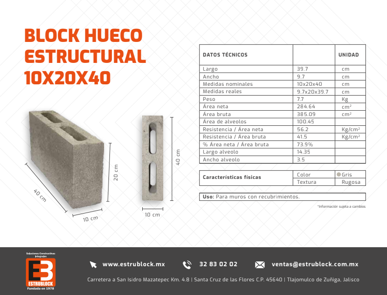 Block Hueco Estructural 10x20x40 R40 